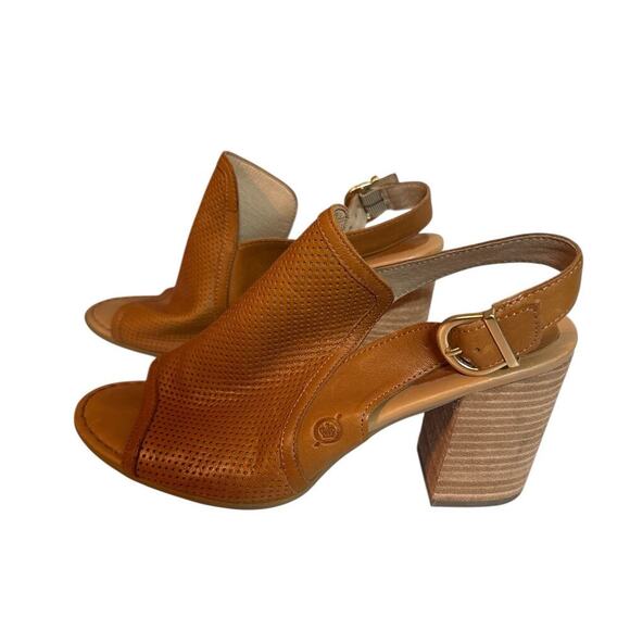 Born Women's Surta Perforated Leather Peep-Toe Slingback Sandals Size 9M Cognac - Picture 2 of 6
